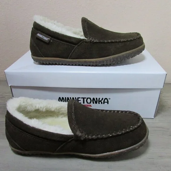 Minnetonka Women's 11 Tempe Fleece Lined Slipper Moccasin Loafer Chocolate 4011 - Picture 1 of 4